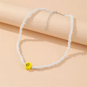 Yellow & White Howlite Smiley Face Beaded Necklace