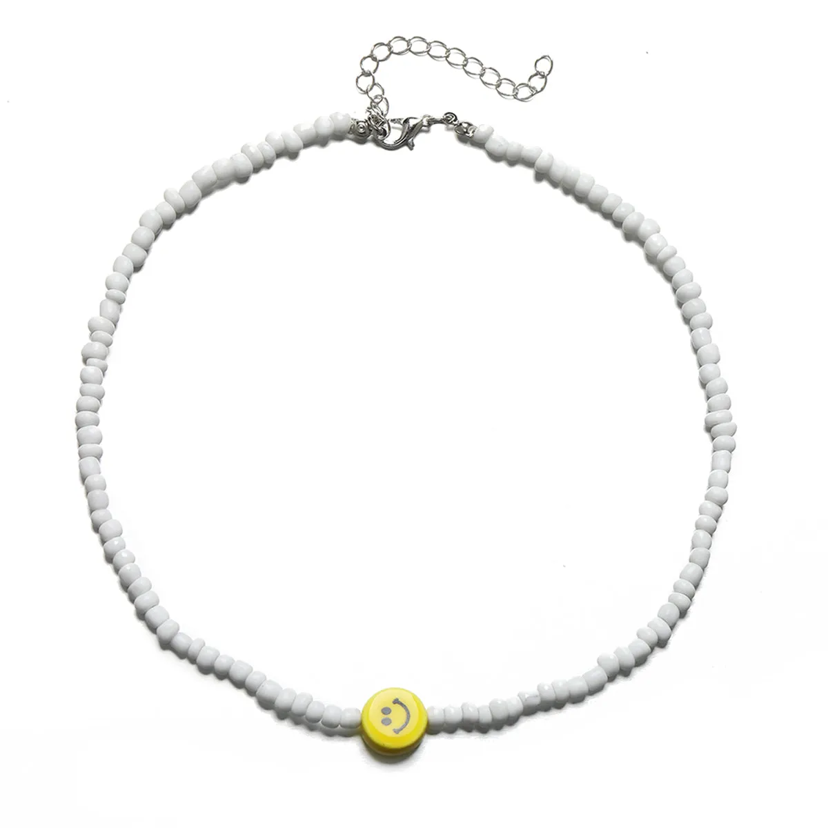 Yellow & White Howlite Smiley Face Beaded Necklace