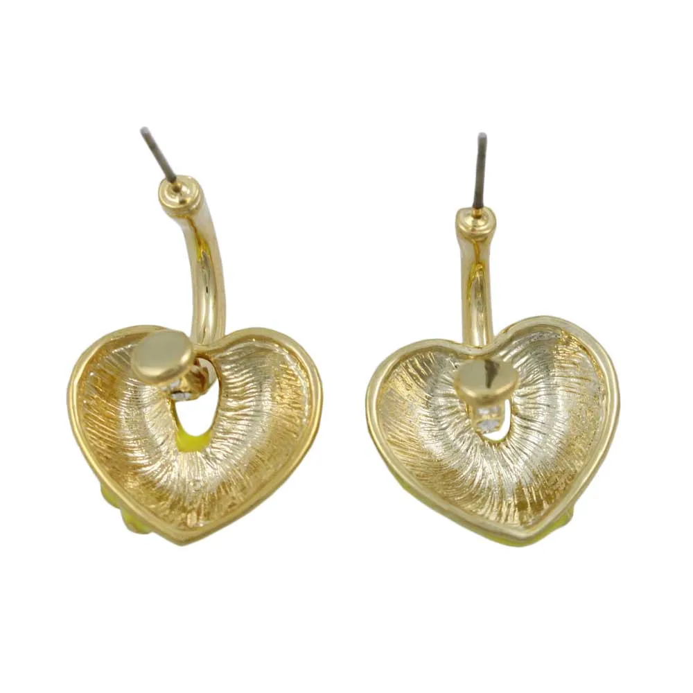 Yellow Enamel Heart with Crystal Hoop Pierced Earring - REE406YW