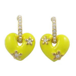 Yellow Enamel Heart with Crystal Hoop Pierced Earring - REE406YW