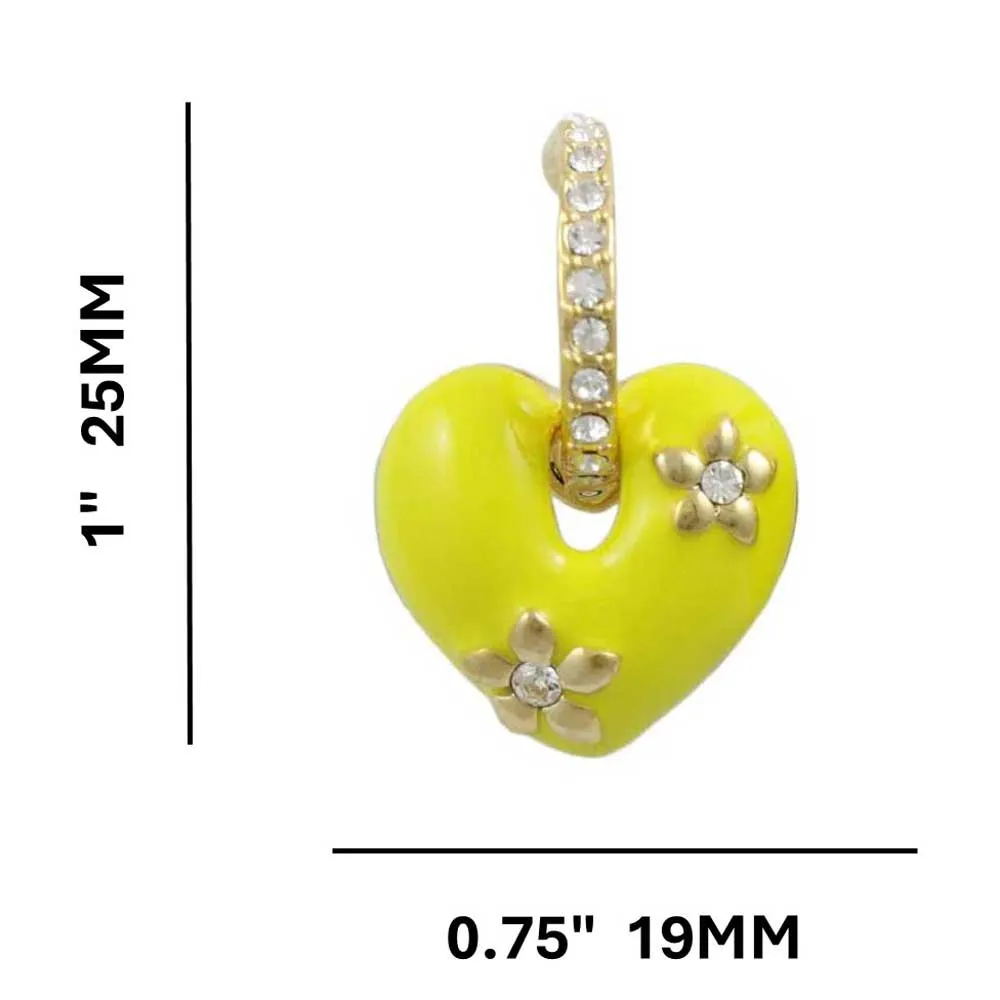 Yellow Enamel Heart with Crystal Hoop Pierced Earring - REE406YW
