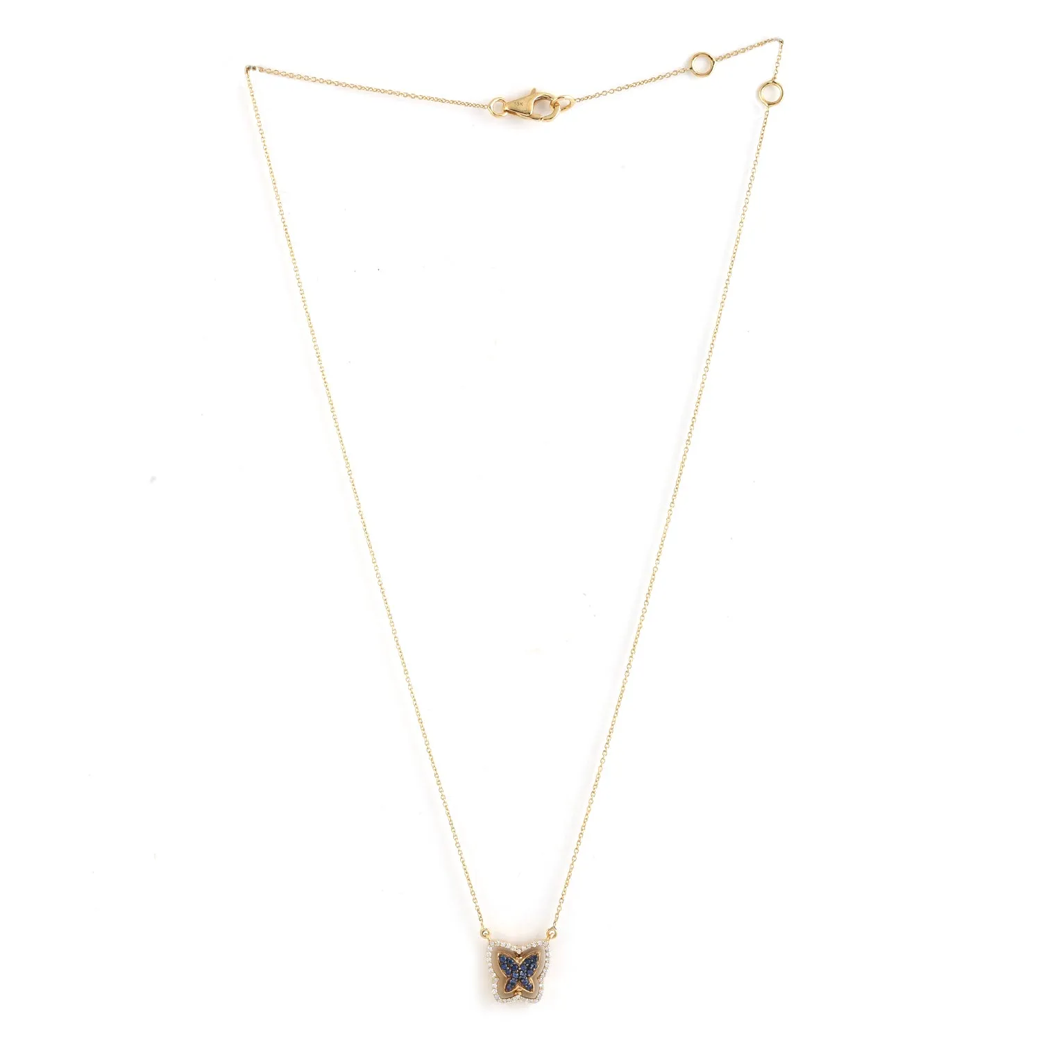 Yellow Gold Pave Blue Sapphire & Black White Diamond Butterfly Twisted Choker Necklace