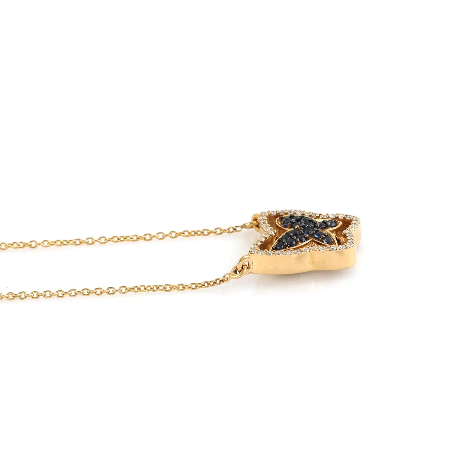 Yellow Gold Pave Blue Sapphire & Black White Diamond Butterfly Twisted Choker Necklace