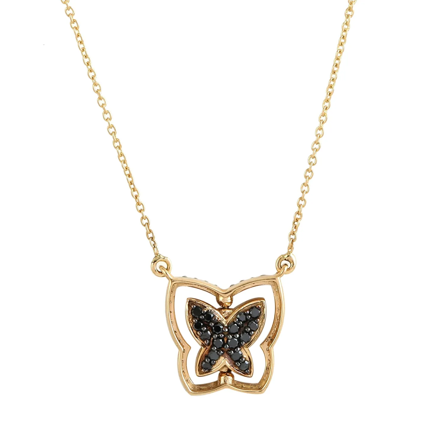 Yellow Gold Pave Blue Sapphire & Black White Diamond Butterfly Twisted Choker Necklace