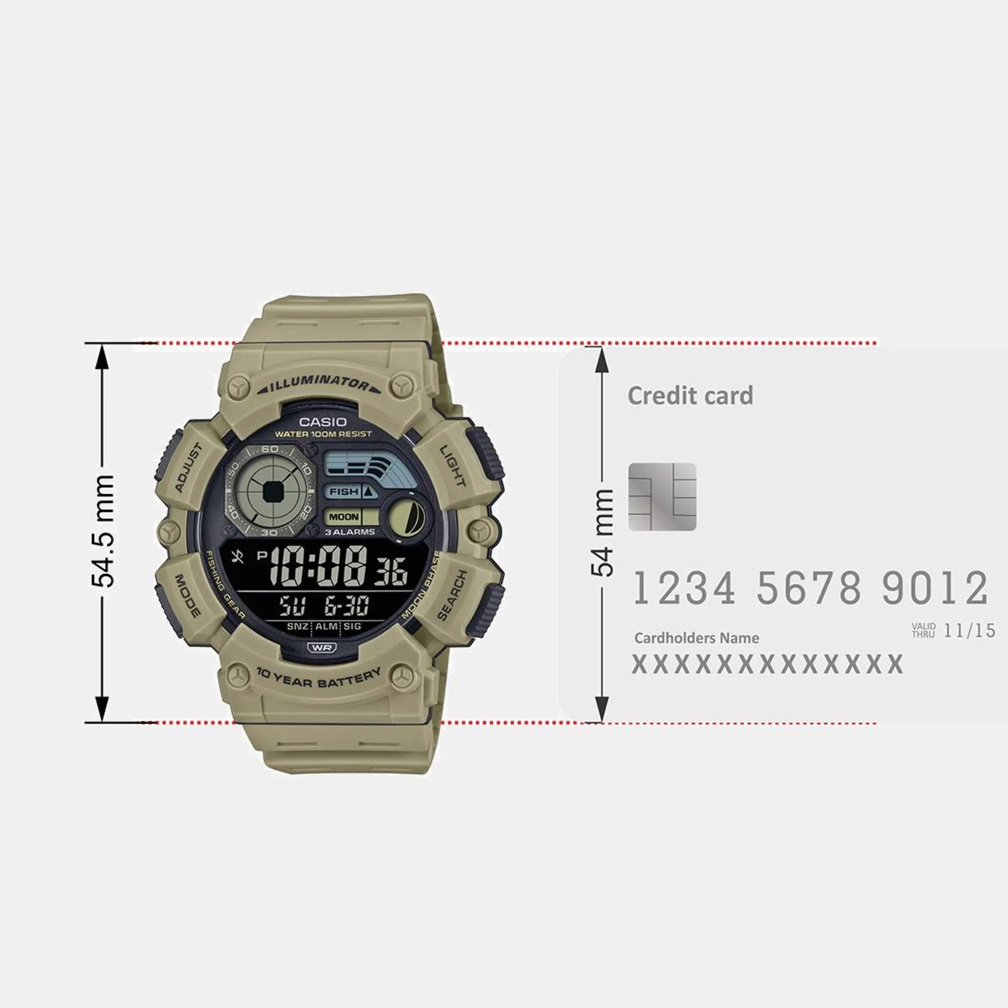 Youth Men Quartz Black Dial Digital Resin Watch WS-1500H-5BVDF D351