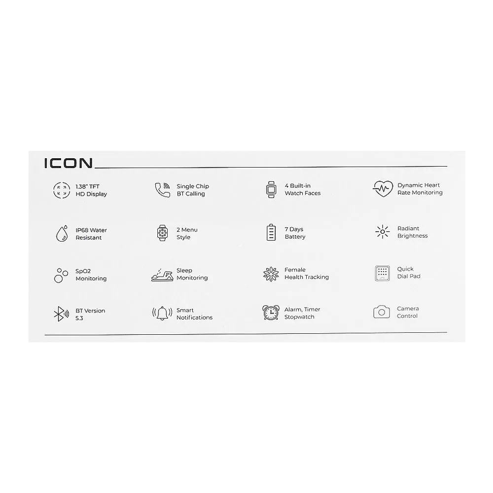 Zero 1.38" TFT HD Display Icon Smart Watch, IP68 Water Resistant, Silver Grey