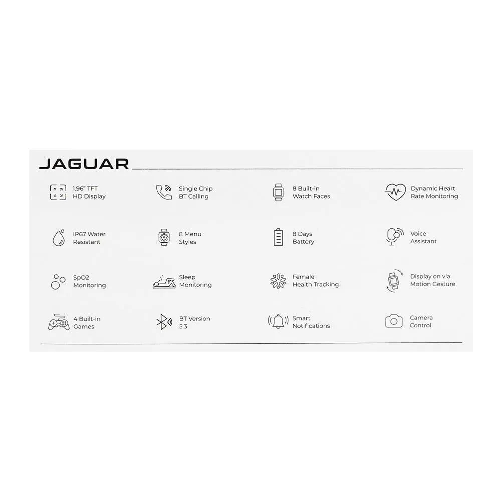 Zero 1.96" TFT HD Display Jaguar Smart Watch, IP67 Water Resistant, Black & Orange