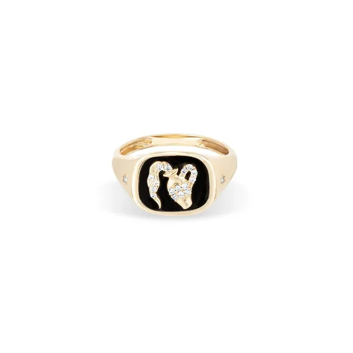 Zodiac Ceramic   Diamond Signet Ring - Y14