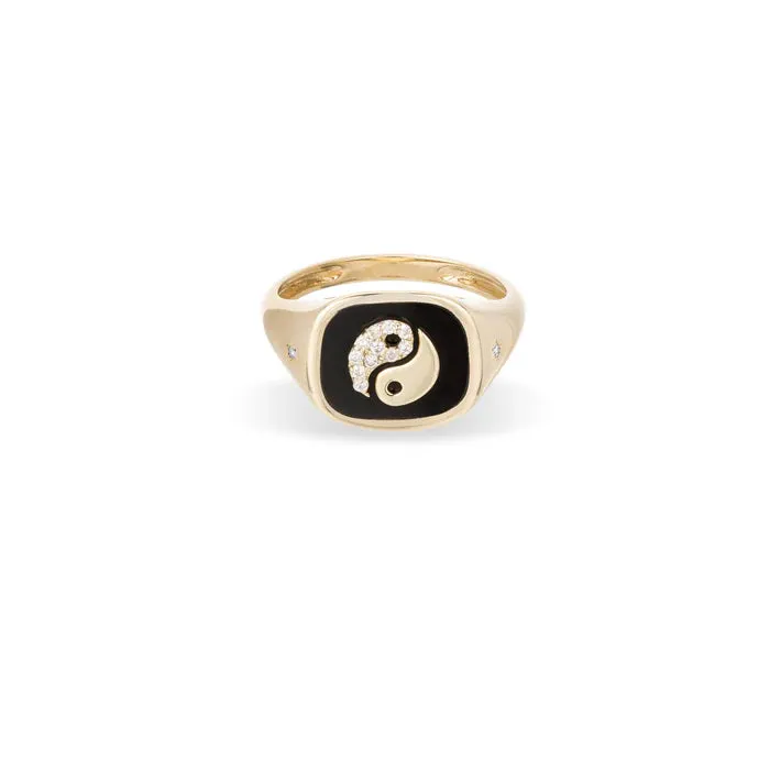 Zodiac Ceramic   Diamond Signet Ring - Y14