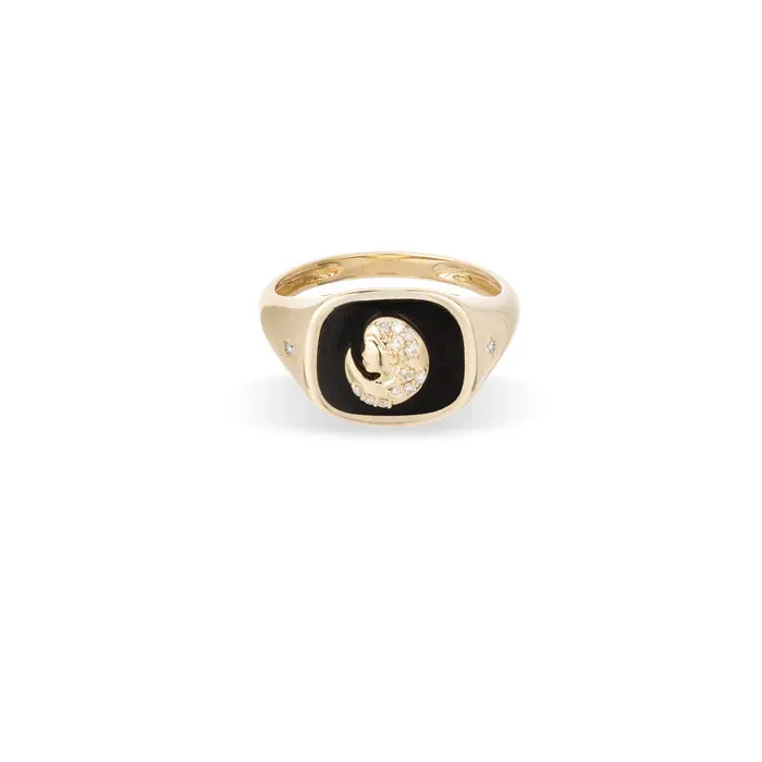 Zodiac Ceramic   Diamond Signet Ring - Y14