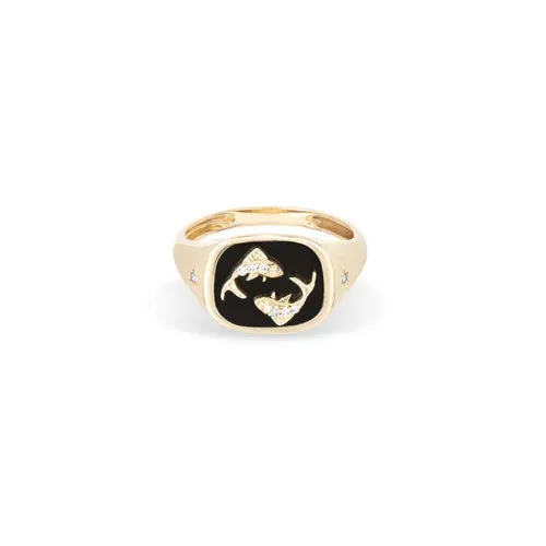 Zodiac Ceramic   Diamond Signet Ring - Y14