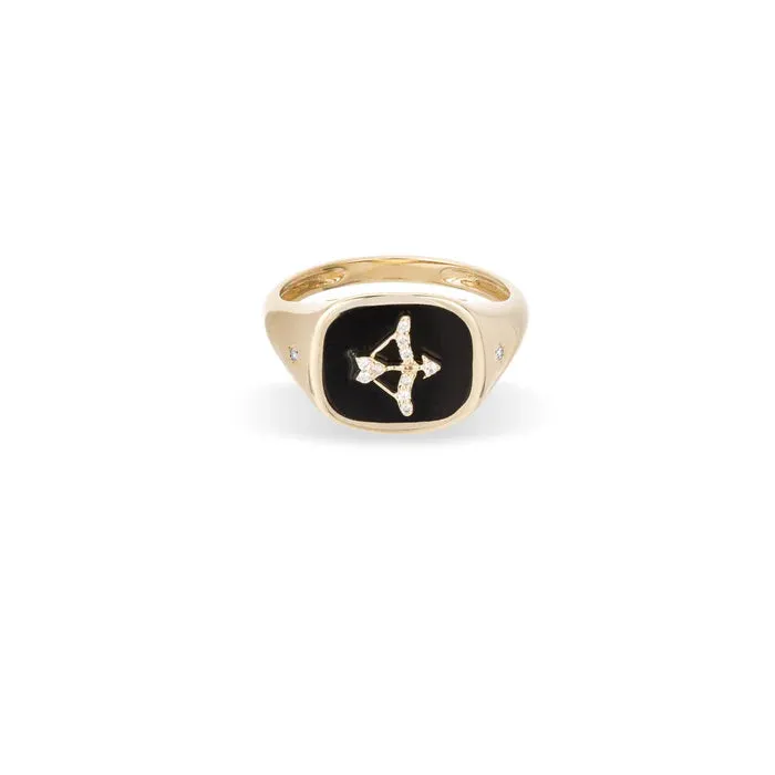 Zodiac Ceramic   Diamond Signet Ring - Y14