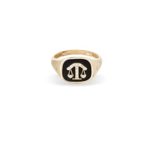 Zodiac Ceramic   Diamond Signet Ring - Y14