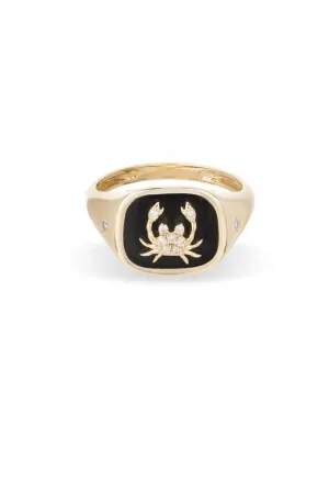 Zodiac Ceramic   Diamond Signet Ring - Y14