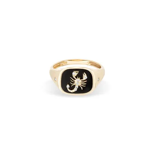 Zodiac Ceramic   Diamond Signet Ring - Y14