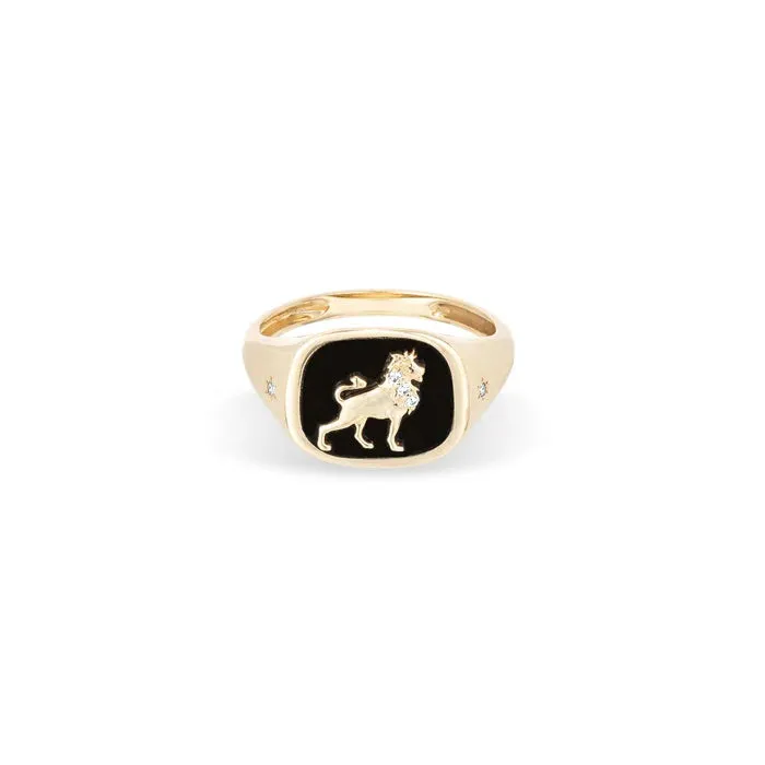Zodiac Ceramic   Diamond Signet Ring - Y14