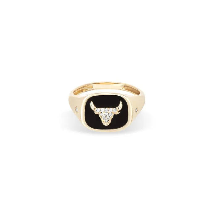Zodiac Ceramic   Diamond Signet Ring - Y14