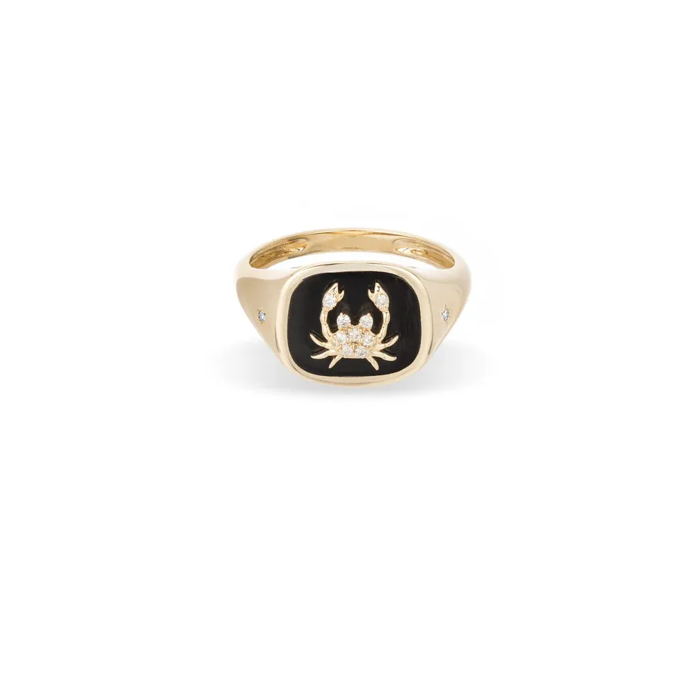 Zodiac Ceramic   Diamond Signet Ring - Y14
